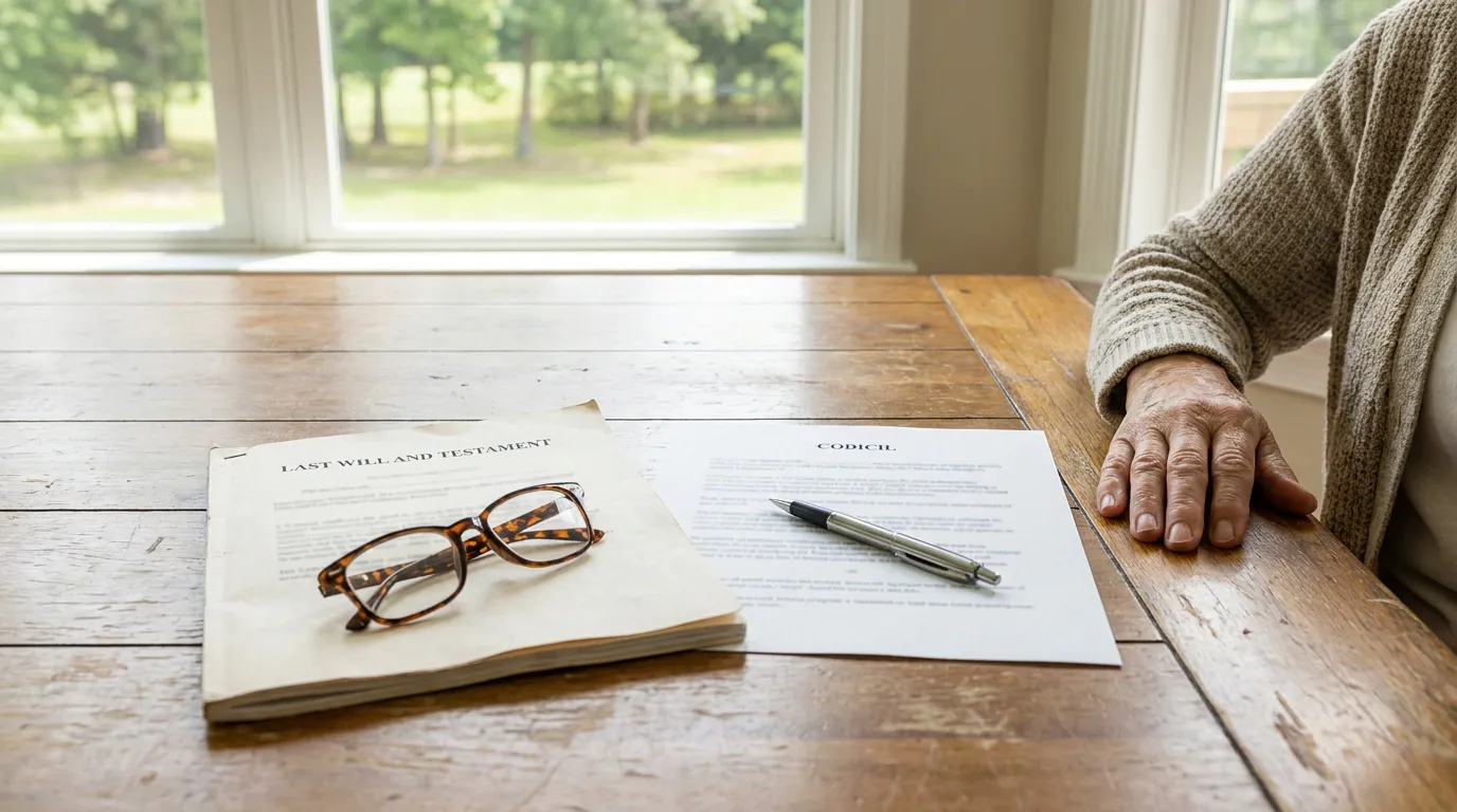 A Last Will and Testament on a kitchen table
